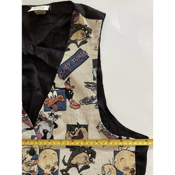 Vintage Looney Tunes Tapestry Vest 1996 Cartoon Tweety Bird Daffy Duck Retro - Picture 3 of 4
